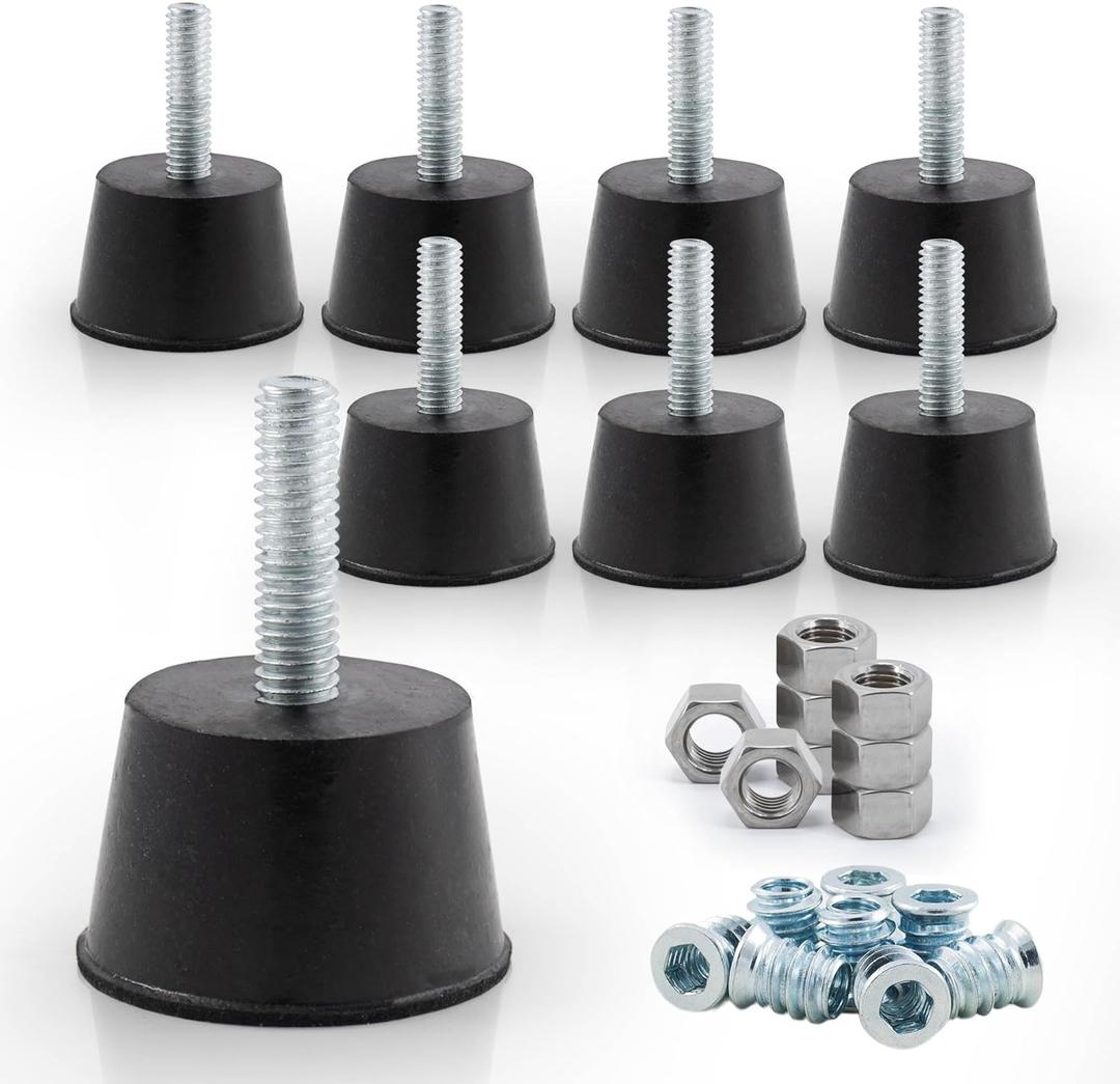 NEWBYTEK Adjustable 1/4" Rubber Threaded Furniture Levelers - 8 Pack | Screw-in Table Chair Feet Glides for Chairs, Tables, Cabinets, Patio Furniture