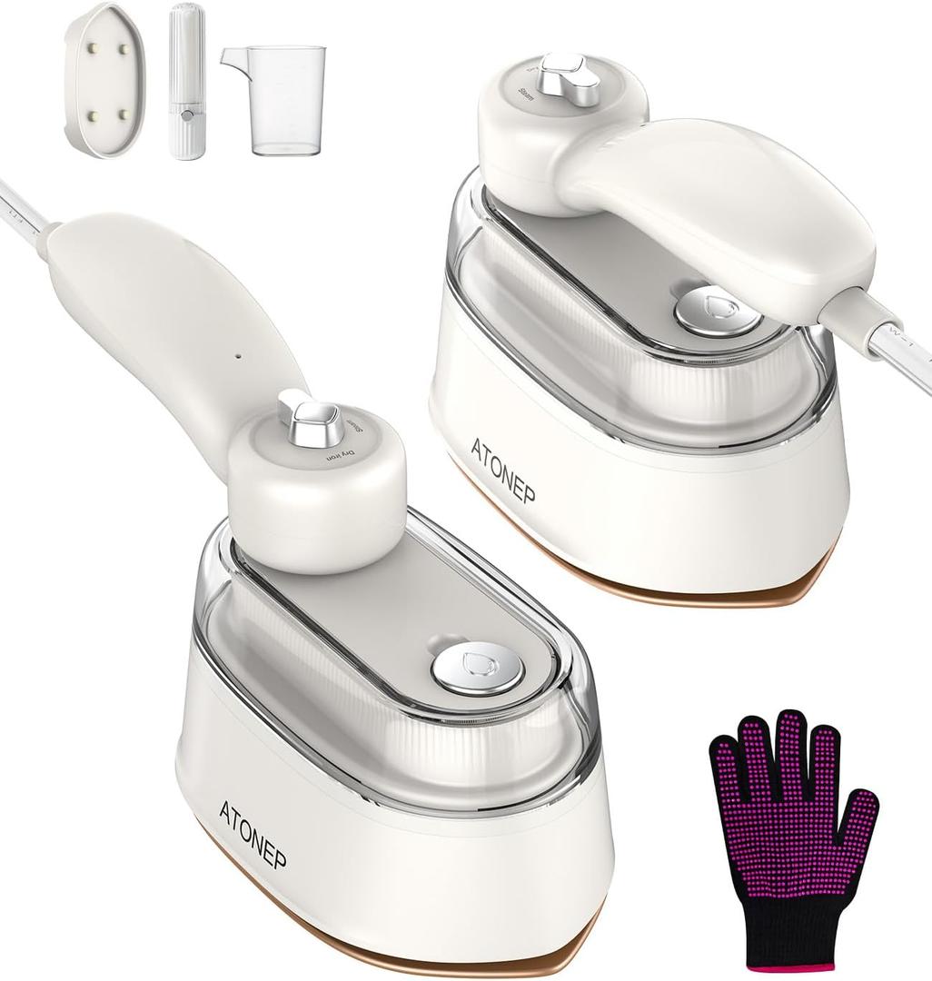 ATONEP Portable Travel Steamer & Iron for Clothes, Handheld 2-in-1 Steamer for Clothes, Rotatable Garment Steam Iron, 1100W 10S Fast Heat Up for Wrinkle Remover for Dress Shirts for Home (Beige)