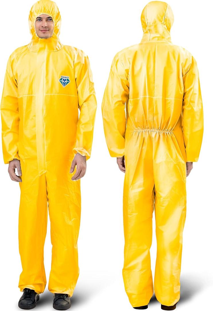 Medtecs Hazmat Suits - 6 Sizes Options - Disposable Coveralls Suit, Medical Protective Coverall PPE Hazmat Suits (Large, With Seal Tape (Type 4))