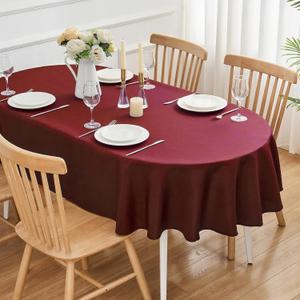 Burgundy Oval Tablecloth 60 x 84 Inch - 200 GSM Polyester Fabric Wrinkle Resistant Washable Table Cloth, Solid Color Table Cover for Dining, Wedding, Party, Banquet and Outdoor Use