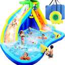 ROOJER Inflatable Water Slide Park for Kids Backyard 8-in-1 Blow Up Crocodile Spray Slide with 450W Blower, Splash Pool, Climbing Wall, Water Cannon, Basketball Hoop for Summer Outdoor Play Party Gift