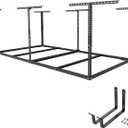 FLEXIMOUNTS 4x8 Overhead Garage Storage Rack without Decking,plus 2-Pack Add-On Storage Utility Hook Accessory,600lbs Weight Capacity,Black
