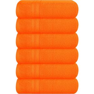 BOUTIQUO Ultra Soft 6-Piece Hand Towel Set 16x28-100% Ringspun Cotton - Durable & Highly Absorbent Hand Towels - Ideal for use in Bathroom, Kitchen, Gym, Spa & General Cleaning - Orange