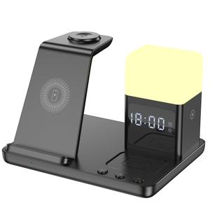 Wireless Charger for Samsung/ Android, 6 in 1 Alarm Clock Charging Station for Bedrooms with Bedside Clock Night Light for Samsung S25/ S24/ S23 Ultra/ Buds, Watch Charger only for Galaxy Watch 8/ 7/ 6-Black