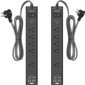 2 Pack Power Strip Surge Protector - 6Ft Extension Cord with 5 Widely Outlets 4 USB (2 USB C) Port, 1875W/15A, Wall Mount, Flat Plug, Desk Charging Station for Home Office College Dorm Room Essentials