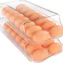 theaoo Egg Holder for Fridge, Automatic Rolling Egg Container for Refrigerator, Clear Plastic Egg Dispenser, Stackable Eggs Organizer with Quick Removable inner Tray For Organizers and Storage, 2Pack