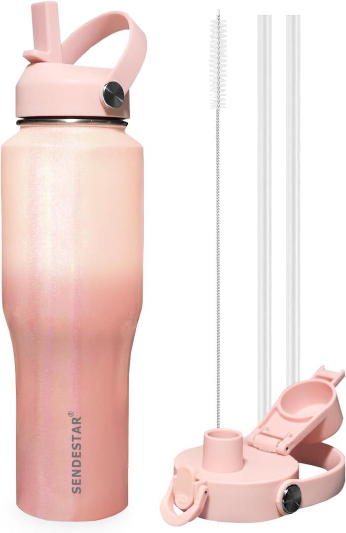 SENDESTAR Water Bottle,Wide Mouth Stainless Steel Vacuum Insulated Double Wall Keep Liquids Cold or Hot All Day,Sweat Proof Sport Design,Fit Car Cup Holder,Buling Pink Gradient,40 Ounces