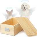 Maxdot Pet Casket for Dogs and Cats, Wooden Burial Pet Loss Coffin Furry Loss Gift for Animals Funeral, Handmade Natural Wood, Inner 19" l  11" W  7" H