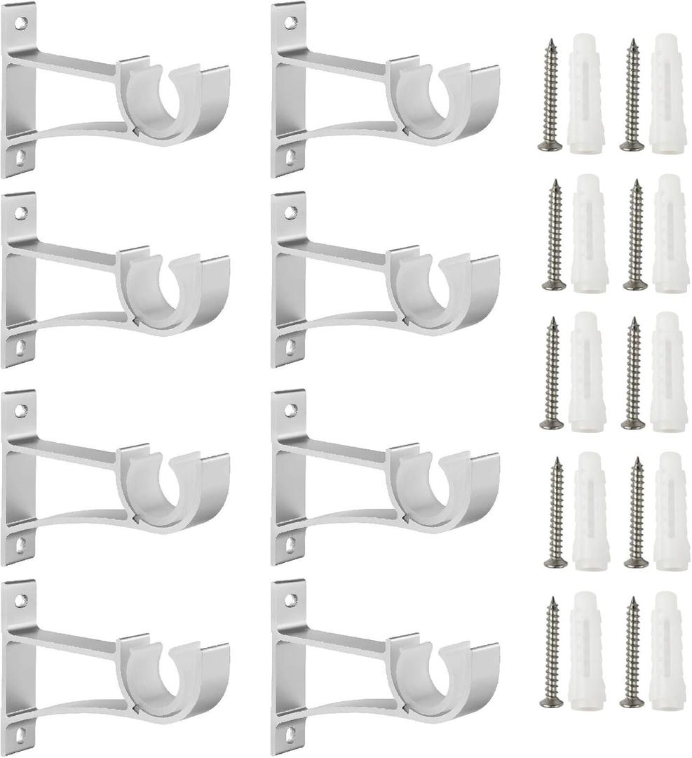 Sturdy Curtain Rod Brackets Rod Holders Curtain Rod Holder Curtain Rod Bracket for 1 Inch,1 1/8 Inch and 1 1/4 Inch Rod, Silver Color, (Set of 8)