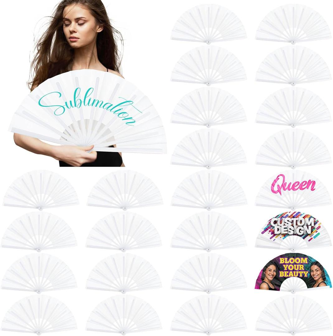 Jetec 10 Pieces Pcs Sublimation Blank Fans for Line Dancing Boots on The Ground 13" White Heat Thermal Transfer Clack Clapping Rave Hand Fans Bulk for Dance Women Dance Church Party (White Bone)