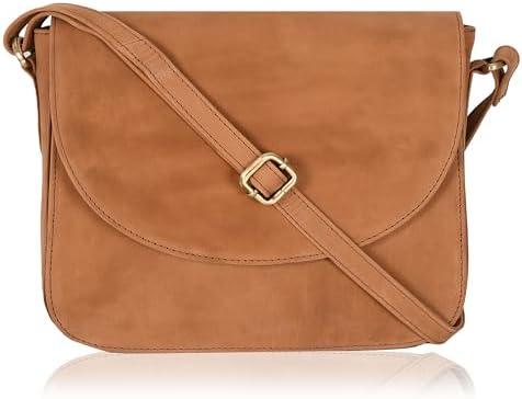 Genuine Leather Shoulder Crossbody Purse For Women with Adjustable Strap, Mobile Pocket & Outside & Inside Zipper (Brown)