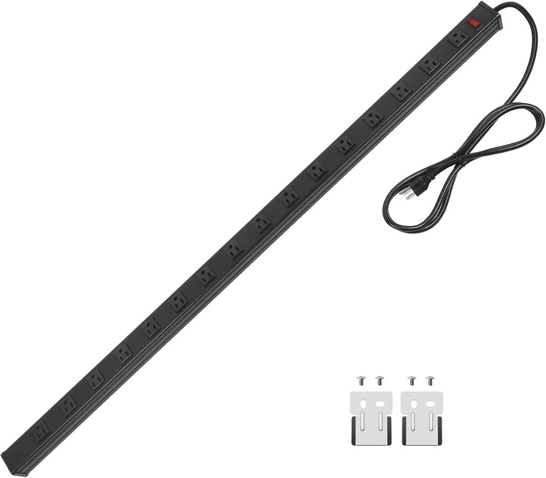 Heavy Duty Power Strip - 16 Outlet Industrial Metal Strip, 6FT Cord, 15A, 125V, 1875W (Black) (10FT)