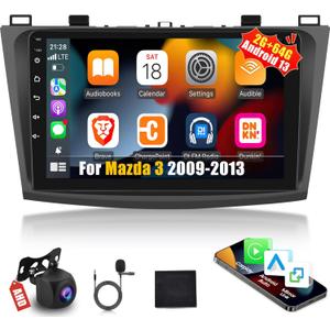 [2G+64G] Car Radio for Mazda 3 2009-2013, Android Mazda 3 Stereo with 9 inch Touch Screen, Carplay/Android Auto/1080P/Bluetooth/WiFi +AHD Backup Camera