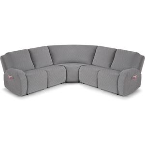 VANSOFY Extra Large Reclining Sectional Couch Covers, Washable 5-Piece Sofa Covers for L Shape Sectional Sofa Corner Seater, Thick, Soft Sofa Slipcovers (5 Seat Recliner Cover, Light Gray)
