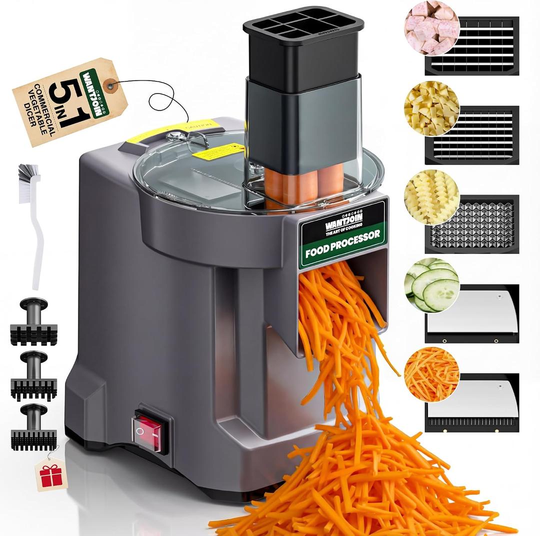 WantJoin 5 in 1 Electric Vegetable Chopper - Multifunctional Commercial Vegetable Dicer Food Fruit Processor Stainless Steel Blades for Slicing(2.5mm), Dicing(8/12mm), Chopping(2.5mm),Shredding