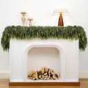 9ft Christmas Garland with Lights, Cedar Garland, Thick Realistic Green Cedar Pine Garland for Mantle, Stairs Railing, Indoor Outdoor New Year Decoration with Smart Timer