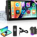 7 inch HD Single Din Touchscreen Car Stereo - Carplay and Android Auto, 1 Din Car Radio with Bluetooth, Mirror Link, FM Radio, Steering Wheel Control + Microphone