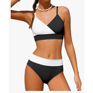 Girls Swimsuit V Neck Bikini Set Color Block with Cover Up 3Pcs Bathing Suits, 11-12Y