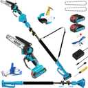 2-in-1 6 In Mini Chainsaw & Electric Pole Saw, Electric Pole Saws for Tree Trimming, 21V Cordless Battery Chainsaw Powered with 2 Batteries, Auto-oil, Chain saw for Tree Pruning/Wood Cutting, Black&blue-pole Saws