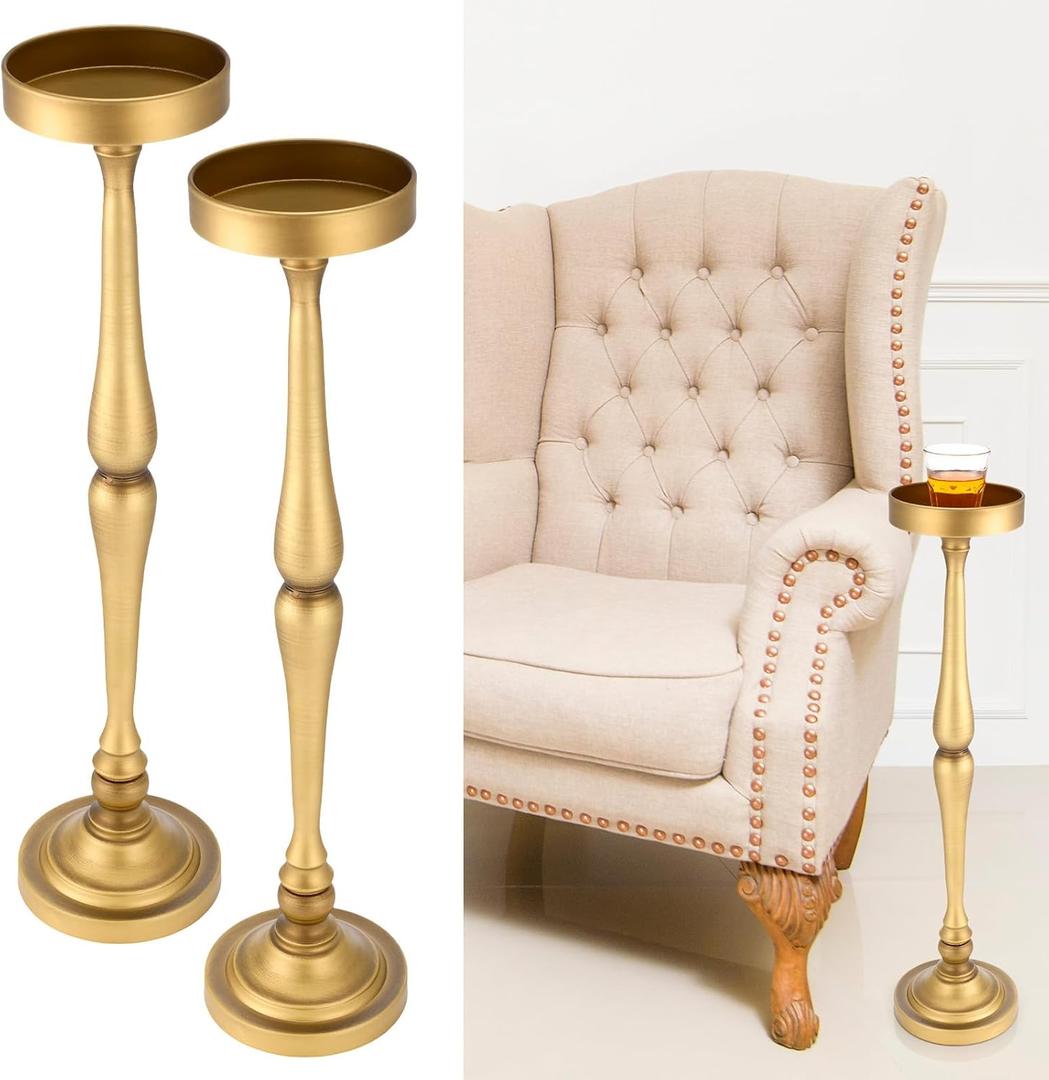 2 Pcs Round Martini Drink Table for Small Spaces Nightstand Living Room Bedroom Side Table Drink Stand Cocktail Pedestal End Vintage Metal Decor, 5.74x5.74x25.98''(Gold)