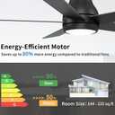 POCHFAN 52 Inch Black Ceiling Fans with Lights and Remote, LED Low Profile Flush Mount Ceiling Fan for Bedroom, Living Room, with Quiet DC Motor, Dimmable 6 Speeds