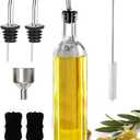 Leaflai 17oz Olive Oil Dispenser Bottle, 500ml Oil & Vinegar Cruet with 2 Stainless Steel Pourers, 2 Labels,1 Brush and 1 Funnel for Kitchen