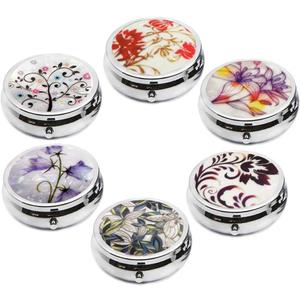 6Pcs Elegant Pill Box Case, CREATIEE-PRO Portable Medicine Tablet Vitamin Holder Organizer with 3 Component for Purse Pocket Travel - Practical & Fashionable(6 Patterns, 1.6Inches)