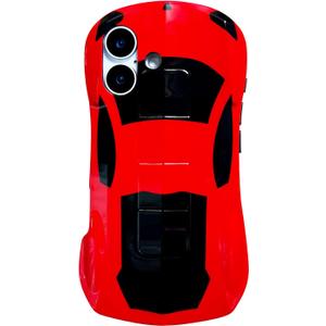 Case for iPhone 16 for Teen Boys Girls, 3D Race Sport Car Design iPhone16 Phone Cover Kids, Cute Cool Sturdy Soft iPhone 16 Cover (Red Car)