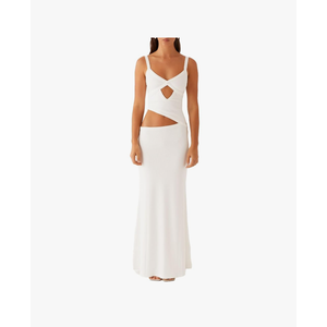 Women Sexy Maxi Dress Cut Out V Neck Spaghetti Straps Bodycon Long Dress Summer Party Cocktail Wear, Size S, White