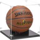 Basketball Display Case, Thickened UV Protection Clear Acrylic Lid Basketball Holder, Wooden Basketball Base Stand for Autographed Ball and Memorial Gift