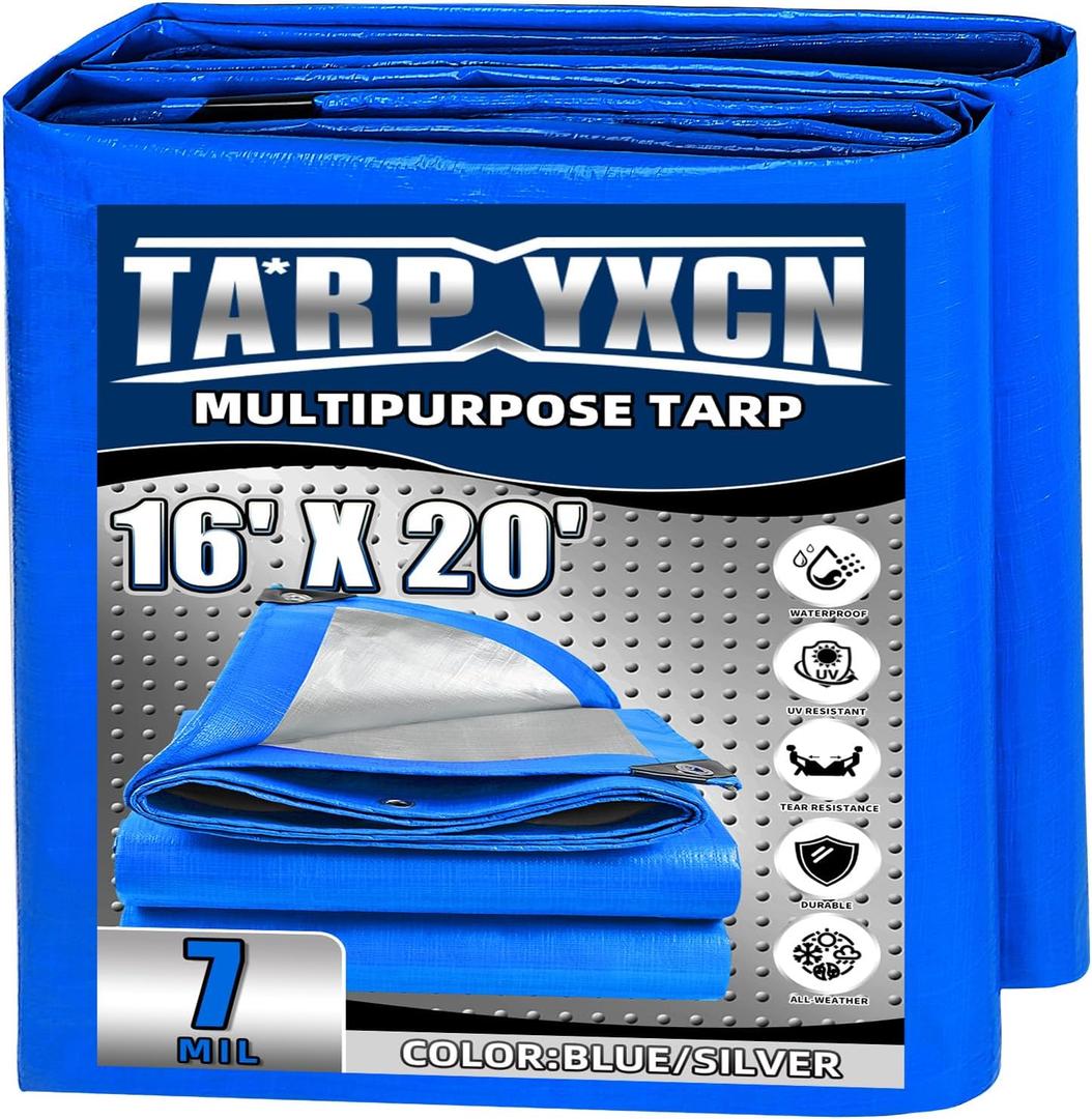 Tarp 16x20 Feet, 7 Mil Thick (Blue/Silver)