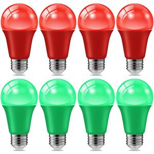 haraqi 8 Pack 9W (60W Equivalent) 120V E26 Base A19 LED Colored Light Bulb, Red Green LED Lights for Party Christmas Decor and Halloween Lighting