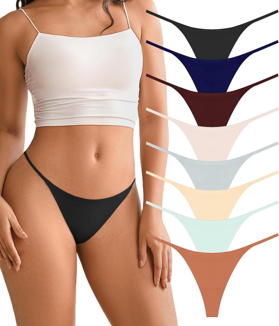 DEANGELMON Seamless G-string Thongs for Women - No Show Thong Underwear Low Rise Stretch Panties Workout Pack (Small)