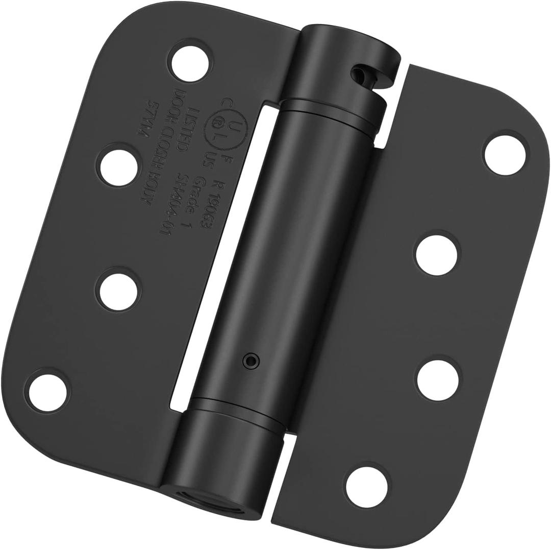 Haidms 6 Pack Self-Closing Door Hinges 4 Inch Black Spring Hinge with 5/8" Radius Corner Adjustable Tension for Residential & Heavy-Duty Door Hardware