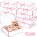 Silkfly 12 Pcs Bridesmaid Proposal Box with Ribbon, 10.6 x 8 x 3.15 Inch Gift Boxes with Lids Paper Gift Boxes for Wedding Baby Shower Birthday Party Present Packaging (White,Pink)