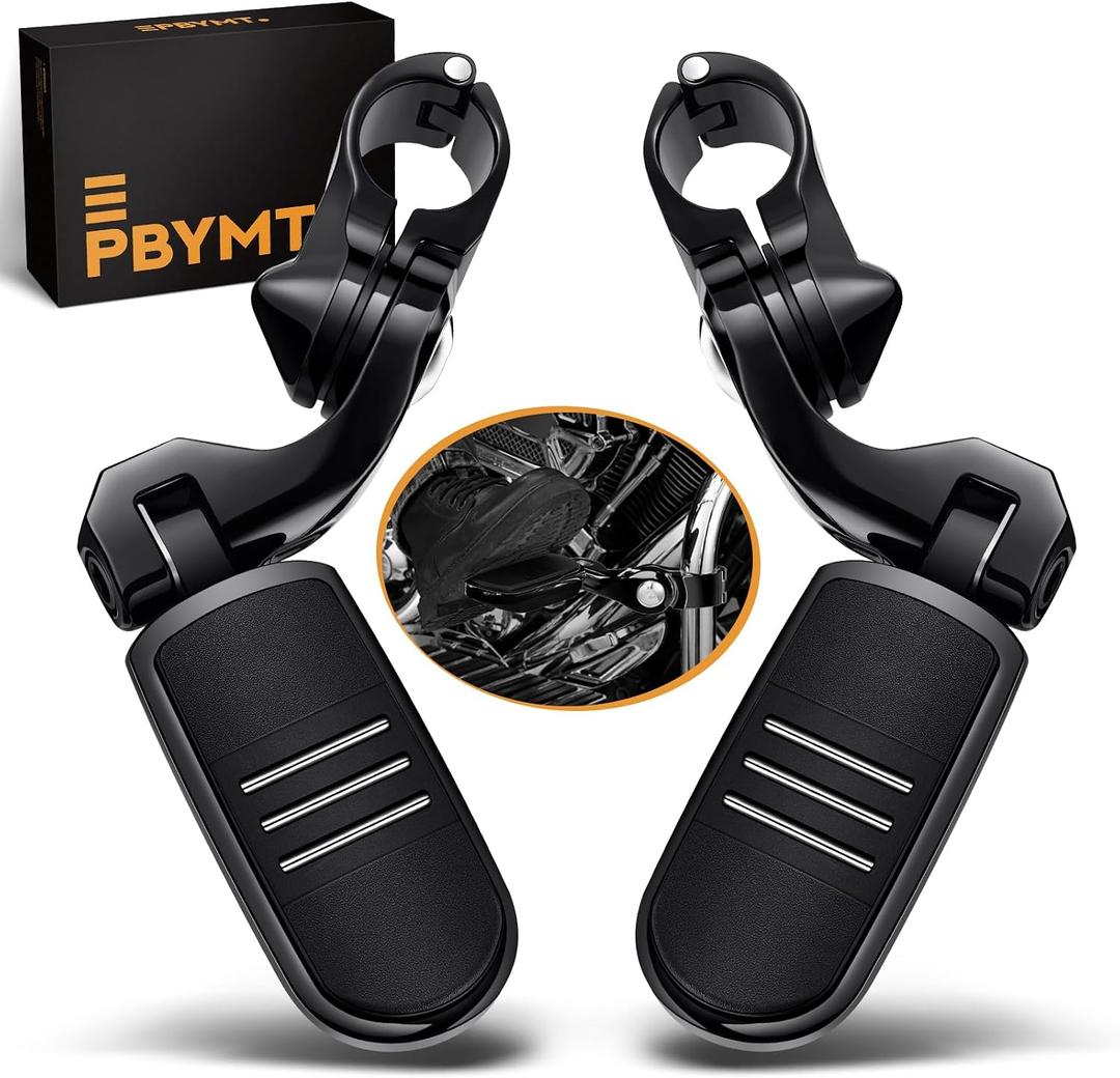 PBYMT Highway Pegs Long Angled 304 Stainless Steel, Highway Footpegs Footrest Fit For 1''&1.25''(25/32mm) Crash Bars Compatible with Harley Davidson Touring Black