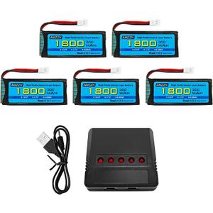 5PCS 3.7V 1800mAh 30C Lipo Battery with Molex Plug and 5-in-1 Charger Compatible with Most RC Drones,Quadcopters,Airplane Models,and Mini Remote-Controlled UAV