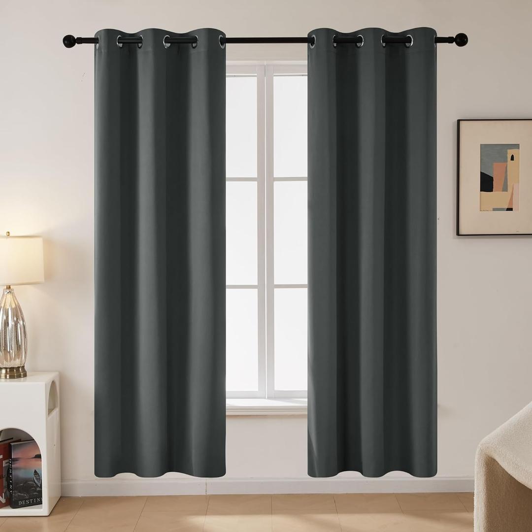 Deconovo Blackout Curtains for Bedroom  Set of 2 42W x 54L Inch Thermal Insulated & Noise Reducing PanelsHome Window Room Darkening Sustainable Grommet Drapes for Living Room and Nursery, Dark Grey