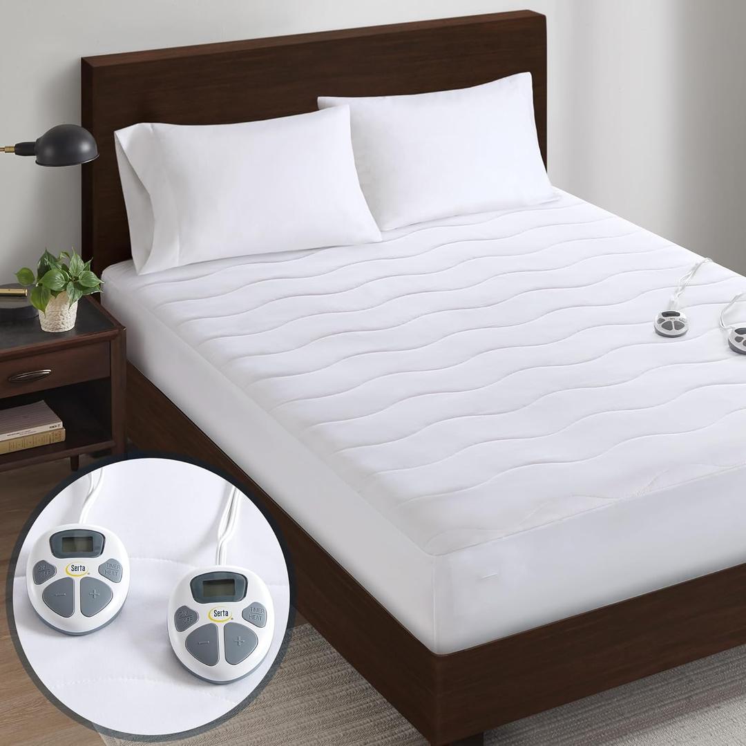 Serta Heated Mattress Pad Cal King Size - Electric Mattress Pad, 10 Heat Setting Controller, Auto Shut Off Timer, Deep Elastic Pocket, Up to 17" Mattress, ETL Certified, Machine Wash, Cal King, White