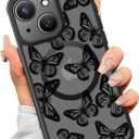SEXYMOM Magnetic for iPhone 15 Case - Wireless Charging Compatible,Military Drop Tested Cover,Cute Floral Design for Women and Girls,Slim Fit Translucent Matte Phone Case - Little Butterfly