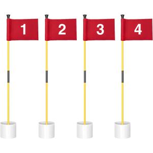 KINGTOP Golf Flagstick Mini, Putting Green Flag for Yard, All 3 Feet, Double-Sided Numbered Golf Flags, Golf Pin Flag Hole Cup Set, Portable 2-Section Design, Gifts Idea (4 Pack-Yellow Pole w/ Red Flags #1,2,3,4)