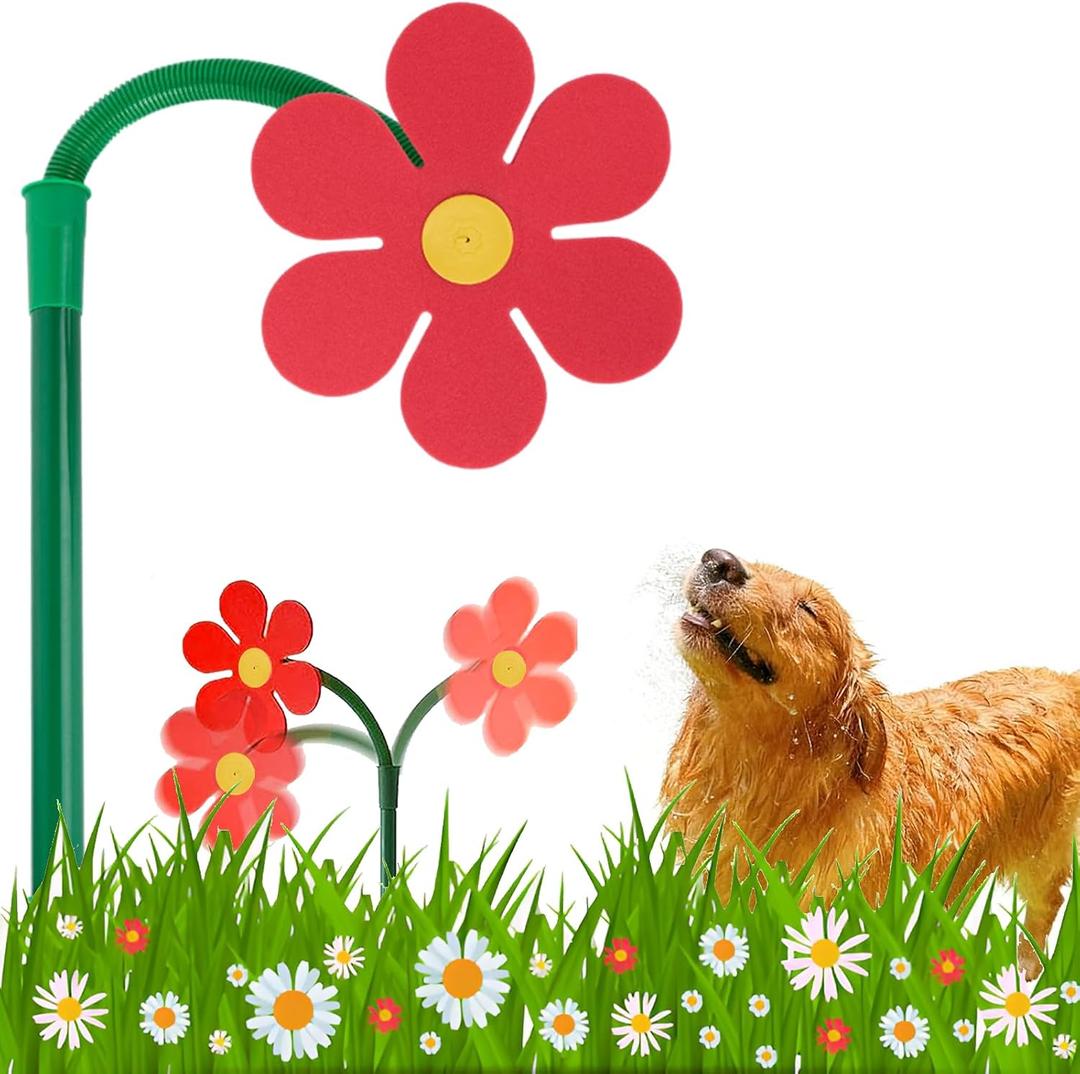 Crazy Daisy Sprinkler - 360 Rotating Dancing Crazy Daisy Water Sprinkler for Lawn Garden, Funny Sunflower Water Sprinklers for Dogs Outdoor Play, Irrigation Tool for Yard Watering - Red
