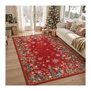 Wonnitar Christmas Entryway Rug 2x3, Red Botanical Kitchen Rug, Non-Slip Washable Small Rug Door Mat Indoor Snowflake Holiday Decor Carpet for Entry Bedroom Bathroom(Christmas Red, 2'x3')