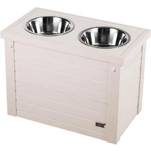 New Age Pet Piedmont Elevated Dog Feeder, Antique White Two 32 oz bowls; sliding-lid storage holds 15-20 lbs food; space-efficient design; easy-clean surfaces