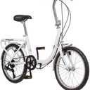 Schwinn Loop Adult Folding Bike for Men and Women, 20-inch Wheels, 7-Speed Drivetrain, Rear Cargo Rack, Carrying Bag, White