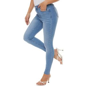 LICTZNEE Women's Skinny Jeans Mid Rise, Stretch Denim Slim Fit Leg Elastic Waist Pants with Pockets, Light Blue, Size 4