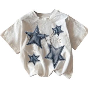 RoseSeek Girl's Geometric Star Graphic Tee Tops Casual Summer Short Sleeve Crew Neck T Shirt