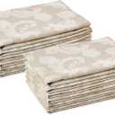 Encasa XO Dining Table Napkins Set of 12 I Size 18x18 in I Floral Beige Jacquard Style Print on Homespun Cotton I Fast Colours, Machine Washable (18" x 18" (Set of 12))
