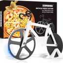 Bicycle Pizza Cutter Wheel - Gifts for Cyclists, Men, Dad, Bike Lovers - Funny Kitchen Gadgets - Cool Fathers Day, Christmas, Birthday, White Elephant Gifts - Stainless Steel Pizza Slicer(White)