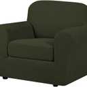 H.VERSAILTEX 2 Piece Couch Cover Stretch Stylish Chair Cover Furniture Cover/Protector Featuring Jacquard Textured Twill Fabric, High Spandex Slipcover Machine Washable (Chair, Olive) (Small)
